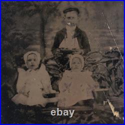 Toy Model Boats Children Tintype c1870 Antique 1/6 Plate Photo Sailboats F682