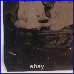 Toy Model Boats Children Tintype c1870 Antique 1/6 Plate Photo Sailboats F682