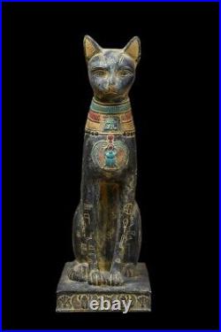 UNIQUE ANCIENT EGYPTIAN ANTIQUE Statue Large Goddess Bastet Cat Winged Scarab