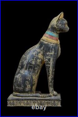 UNIQUE ANCIENT EGYPTIAN ANTIQUE Statue Large Goddess Bastet Cat Winged Scarab