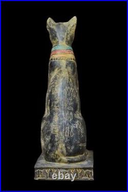 UNIQUE ANCIENT EGYPTIAN ANTIQUE Statue Large Goddess Bastet Cat Winged Scarab