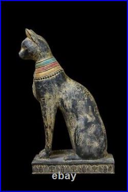 UNIQUE ANCIENT EGYPTIAN ANTIQUE Statue Large Goddess Bastet Cat Winged Scarab