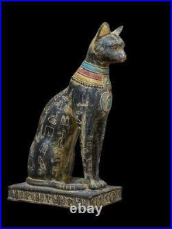 UNIQUE ANCIENT EGYPTIAN ANTIQUE Statue Large Goddess Bastet Cat Winged Scarab