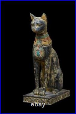 UNIQUE ANCIENT EGYPTIAN ANTIQUE Statue Large Goddess Bastet Cat Winged Scarab