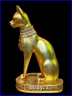 UNIQUE ANCIENT EGYPTIAN LARGE Gold Art Statue Goddess Bastet Cat