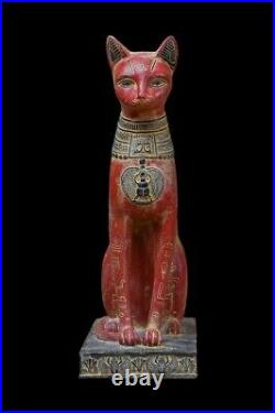 UNIQUE ANCIENT EGYPTIAN STATUE Cat Bastet Goddess of Protect with Scarab Wings