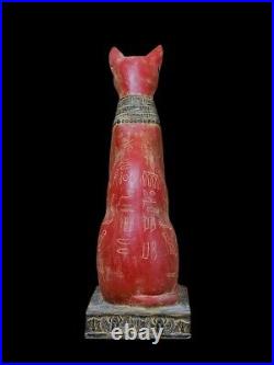 UNIQUE ANCIENT EGYPTIAN STATUE Cat Bastet Goddess of Protect with Scarab Wings