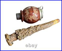 UNKNOWN Antique PIPE BOWL HOOKAH PIECES German Carved Briarwood HORN Wind Cap