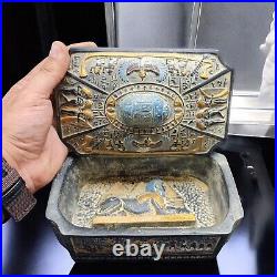 Unique Scarab jewelry Box Ancient Egyptian Antiquities Engraved with Pyramids BC