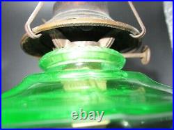 Uranium Green Glass 8 Paneled Hefty Kerosene / Oil Wick Lamp Unique Antique EAPG