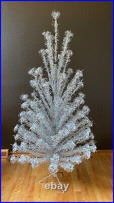 VINTAGE 7 ft. SILVER ALUMINUM TINSEL CHRISTMAS TREE withPOM POMS