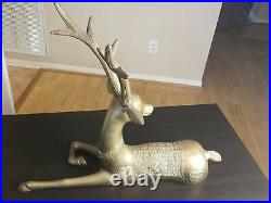 VINTAGE LARGE AMAZING NOBLE 21 TALL x 24.5 LONG BRASS DEER IN REPOSE. KOREA