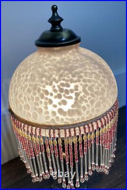 VTG L & L WMC Cherub Bronze Parlor 15 Lamp Speckled Dome Glass Shade Beaded