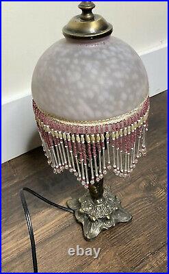 VTG L & L WMC Cherub Bronze Parlor 15 Lamp Speckled Dome Glass Shade Beaded
