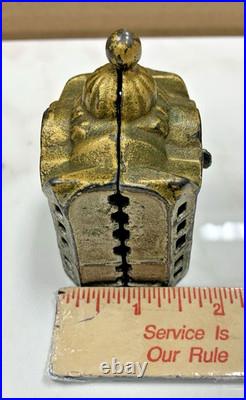 Victorian Antique Early 1900's Small Coin Bank Cast Iron State Bank Building