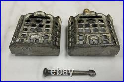 Victorian Antique Early 1900's Small Coin Bank Cast Iron State Bank Building