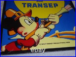 Vintage 1939 Sunoco Mickey Mouse Hunting 16 Porcelain Metal Gasoline & Oil Sign