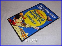 Vintage 1939 Sunoco Mickey Mouse Hunting 16 Porcelain Metal Gasoline & Oil Sign