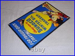 Vintage 1939 Sunoco Mickey Mouse Hunting 16 Porcelain Metal Gasoline & Oil Sign