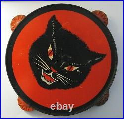 Vintage 1950's T. Cohn Tin Litho Halloween Black Cat Tambourine Noise Maker
