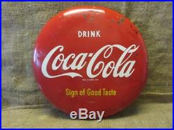 Vintage 1950s Coca-Cola Button Sign Antique Coke Beverage Soda Store RARE 9954