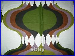Vintage 60s optical abstract linen green black purple browns fabric large length