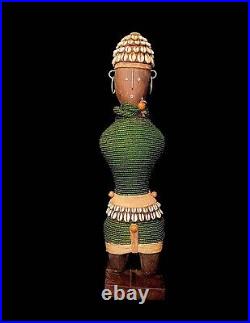 Vintage AFRICAN DOLL Handmade Beaded Folk Art with Antique Beaded Sections -3211