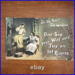 Vintage Antique 1900s Are You There Telephone Don't Sow Oats Reaping Postcard
