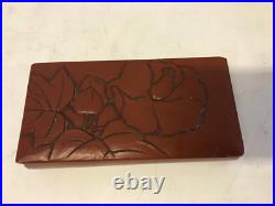 Vintage Antique Asian Red Lacquered Rectangle Box with Flowers Decoration