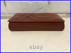 Vintage Antique Asian Red Lacquered Rectangle Box with Flowers Decoration