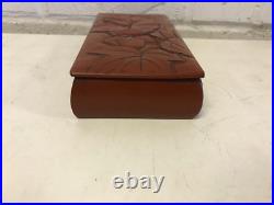 Vintage Antique Asian Red Lacquered Rectangle Box with Flowers Decoration