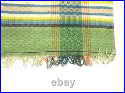 Vintage Antique Guatamalen Woven Blanket Quilt Kilim Tribal Green Yellow Mayan