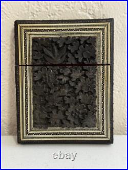 Vintage Antique Southeast Asian Carved Wood Card Holder with Animal & Bird Dec
