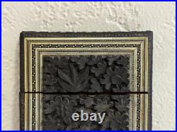 Vintage Antique Southeast Asian Carved Wood Card Holder with Animal & Bird Dec