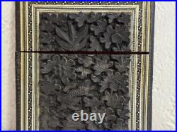 Vintage Antique Southeast Asian Carved Wood Card Holder with Animal & Bird Dec