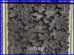 Vintage Antique Southeast Asian Carved Wood Card Holder with Animal & Bird Dec