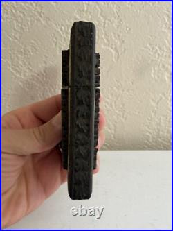 Vintage Antique Southeast Asian Carved Wood Card Holder with Animal & Bird Dec