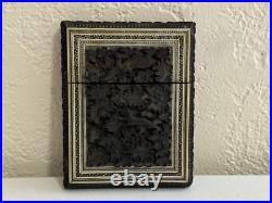 Vintage Antique Southeast Asian Carved Wood Card Holder with Animal & Bird Dec