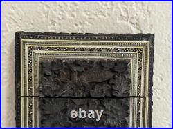 Vintage Antique Southeast Asian Carved Wood Card Holder with Animal & Bird Dec