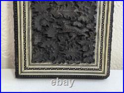 Vintage Antique Southeast Asian Carved Wood Card Holder with Animal & Bird Dec