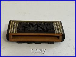 Vintage Antique Southeast Asian Carved Wood Card Holder with Animal & Bird Dec