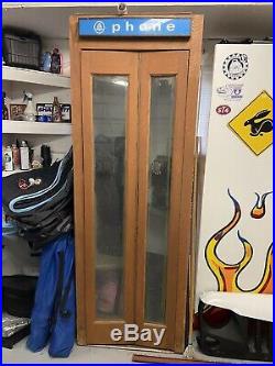Vintage Antique Wood & Glass Door Phone Booth with Phone & Fan Bell Telephone
