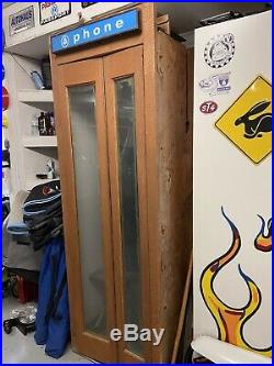 Vintage Antique Wood & Glass Door Phone Booth with Phone & Fan Bell Telephone