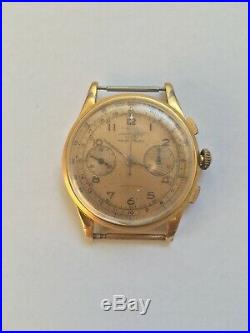 Vintage Chronograph Suisse Ancre Antimagnetic Watch 18k Gold Plated Rare Workers