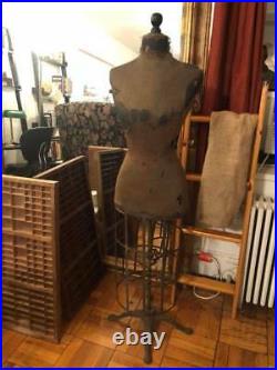 Vintage Dress Form Mannequin with Cast Iron Base Antique Primitive