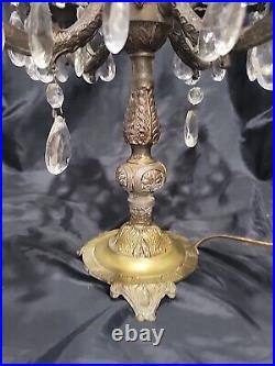 Vintage Electric Brass Table Candelabra Ornate Crystal 5 Light 35 Prisms Antique