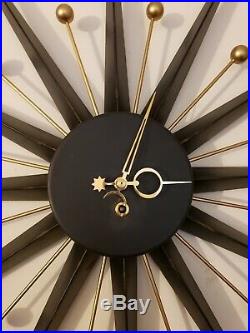 Vintage French Mid Century Modern Atomic Starburst Mechanical Wind-Up Wall Clock