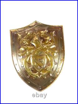 Vintage French Repoussé Copper Heraldic Shield Coat of Arms Wall Plaque