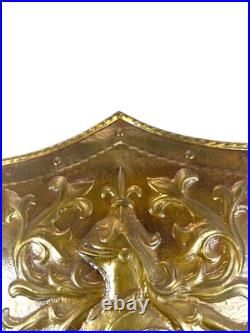 Vintage French Repoussé Copper Heraldic Shield Coat of Arms Wall Plaque