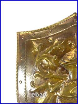 Vintage French Repoussé Copper Heraldic Shield Coat of Arms Wall Plaque